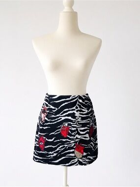 Vintage 90s Zebra Print Mini Skirt – Repurposed with Anatomical Heart Patches